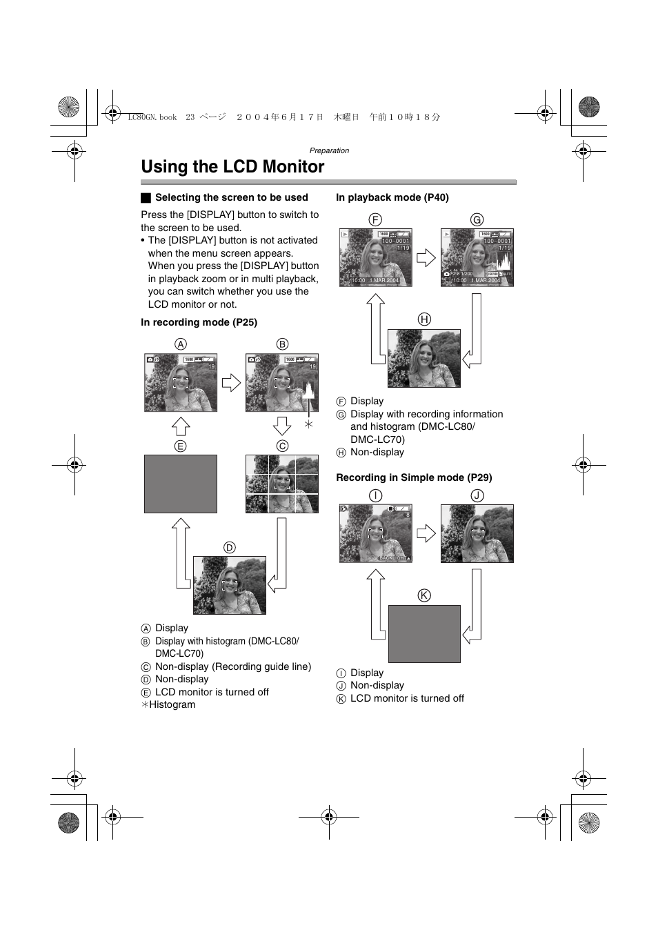 Using the lcd monitor | Panasonic DMC-LC50GN User Manual | Page 23 / 100
