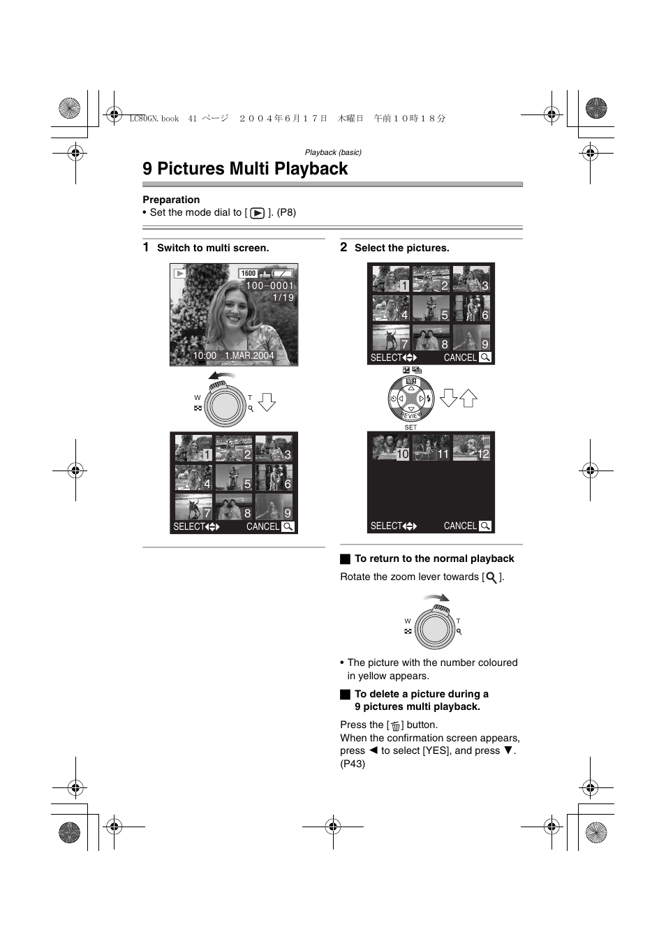 9 pictures multi playback | Panasonic DMC-LC50GN User Manual | Page 41 / 100