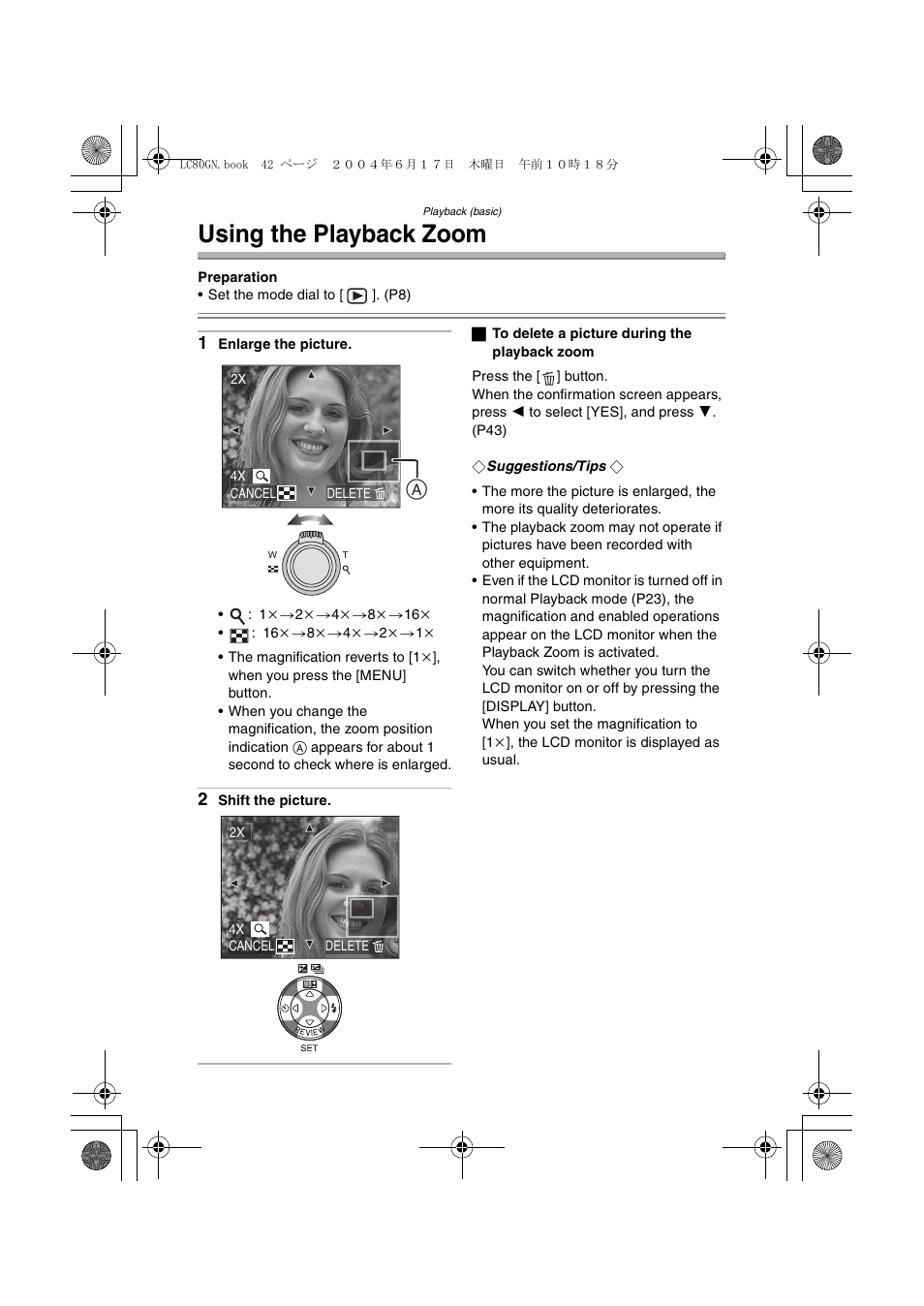 Using the playback zoom | Panasonic DMC-LC50GN User Manual | Page 42 / 100