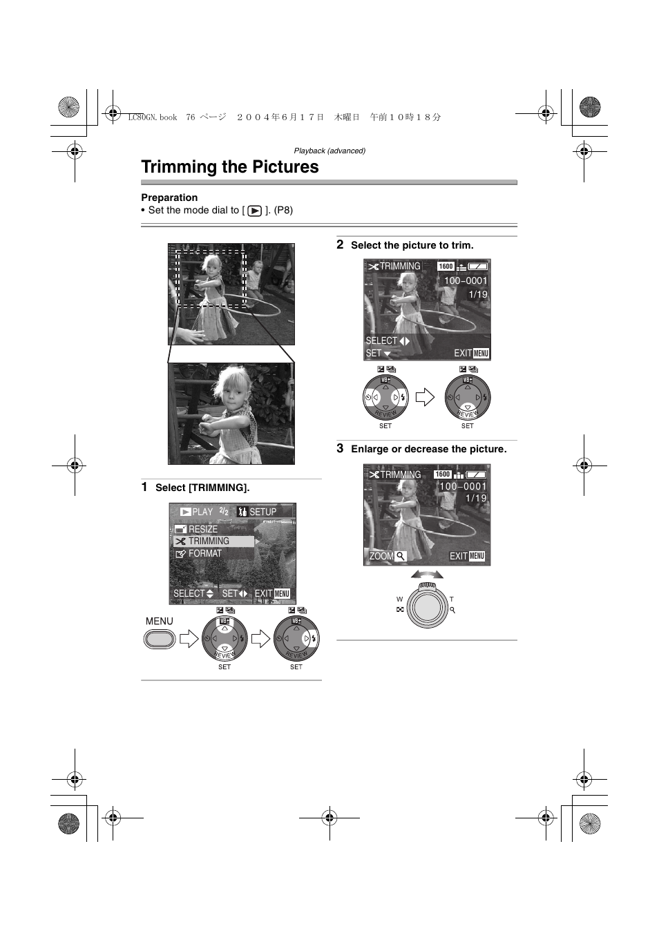 Trimming the pictures | Panasonic DMC-LC50GN User Manual | Page 76 / 100
