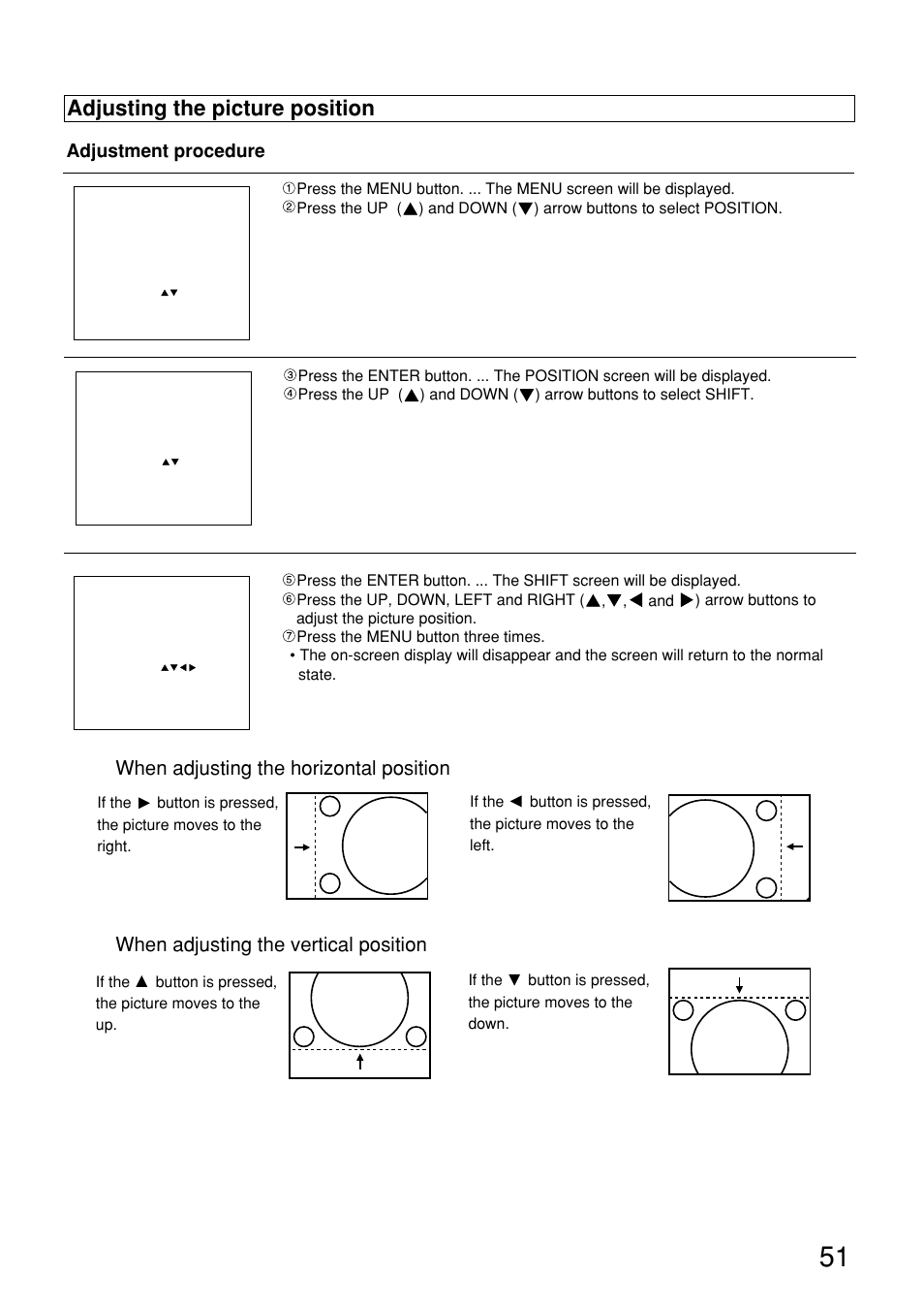 Adjusting the picture position | Panasonic PT-D9610U User Manual | Page 51 / 100