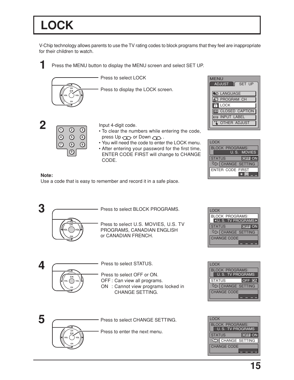 Lock | Panasonic TC 23LX50 User Manual | Page 15 / 40