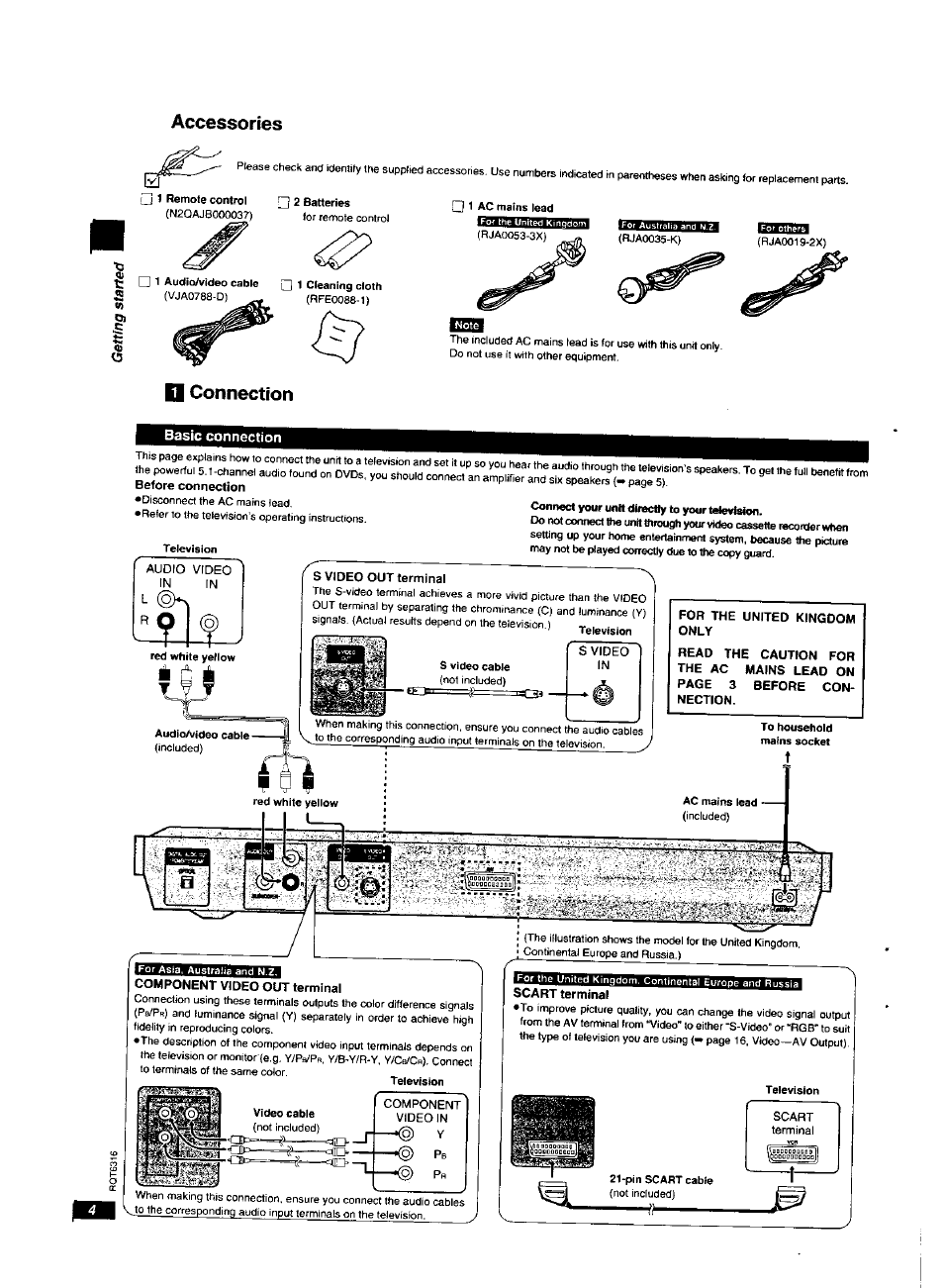 Accessories, Connection, Basic connection | Q connection | Panasonic DVDXV10 User Manual | Page 4 / 20