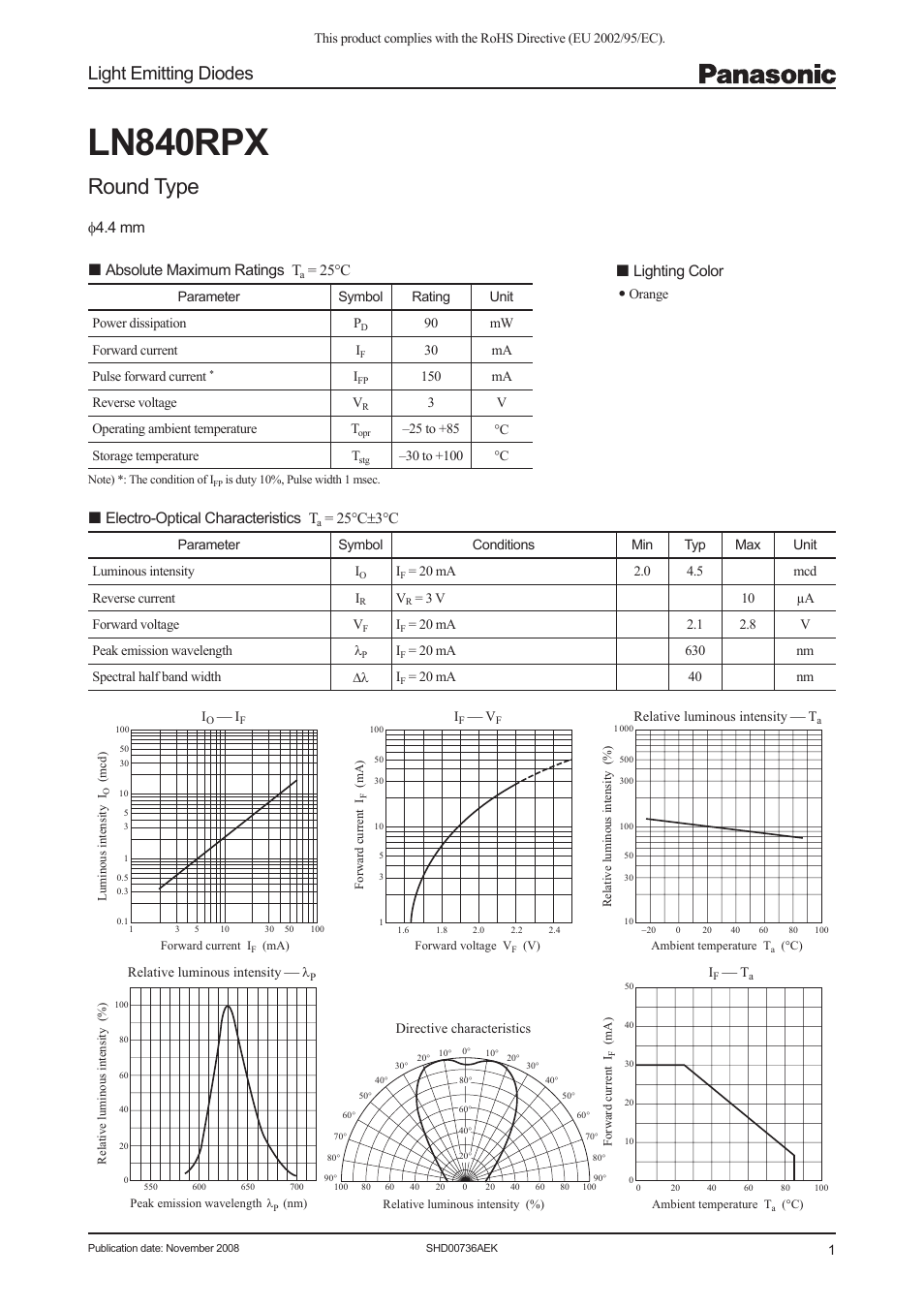 Panasonic Light Emitting Diodes SHD00736AEK User Manual | 3 pages