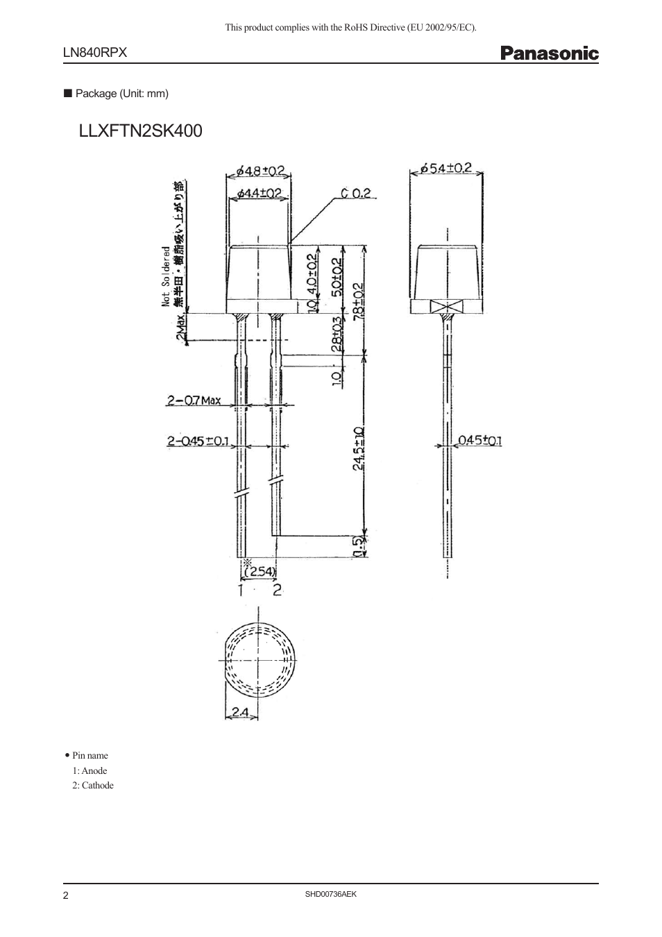Llxftn2sk400, Ln840rpx | Panasonic Light Emitting Diodes SHD00736AEK User Manual | Page 2 / 3