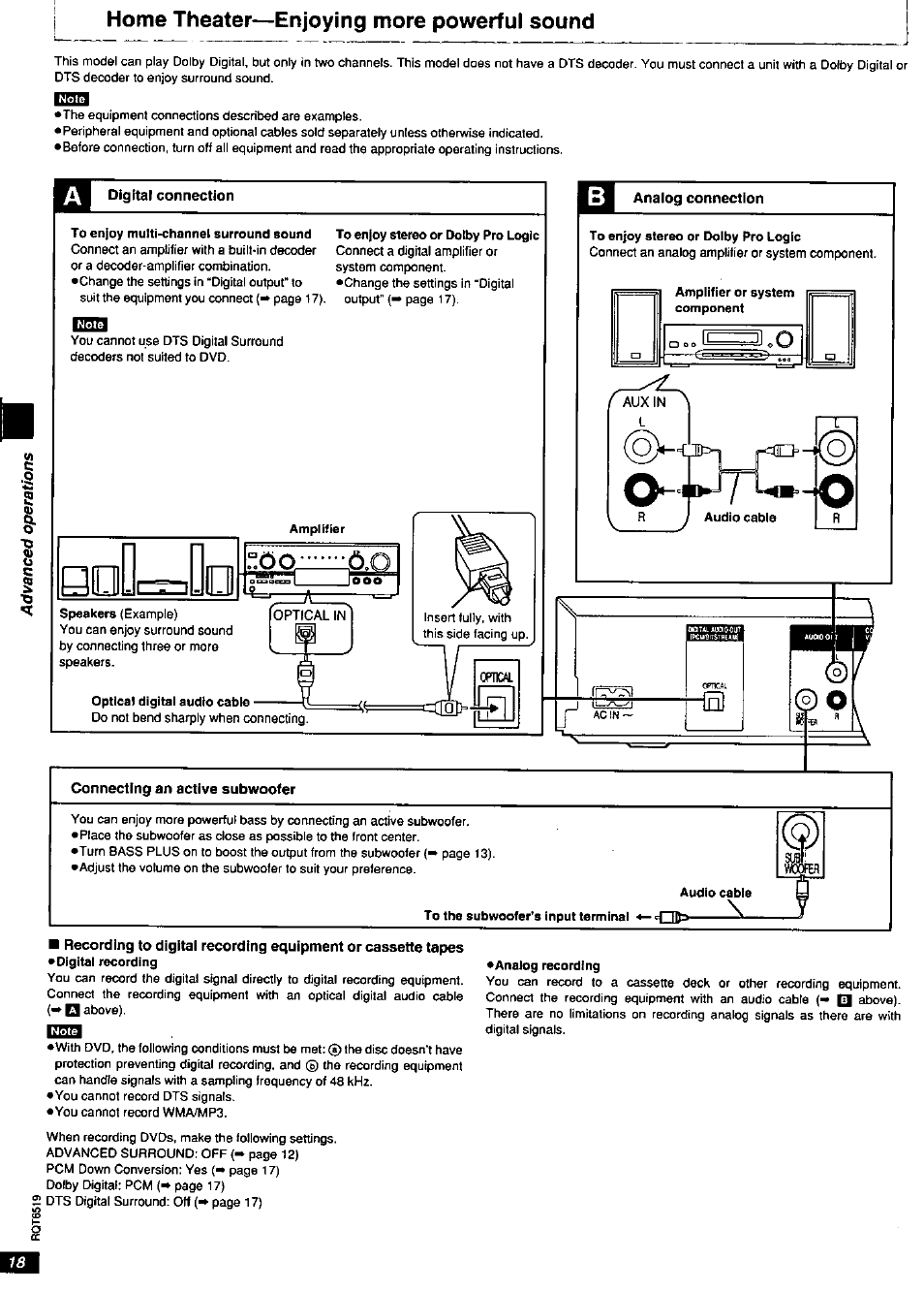 Home theater—enjoying more powerful sound | Panasonic dvd-cp67 User Manual | Page 18 / 24