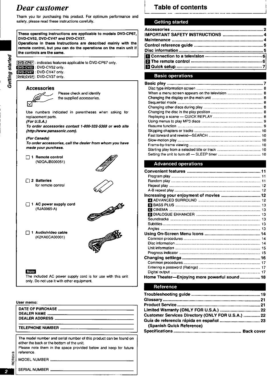 Panasonic dvd-cp67 User Manual | Page 2 / 24