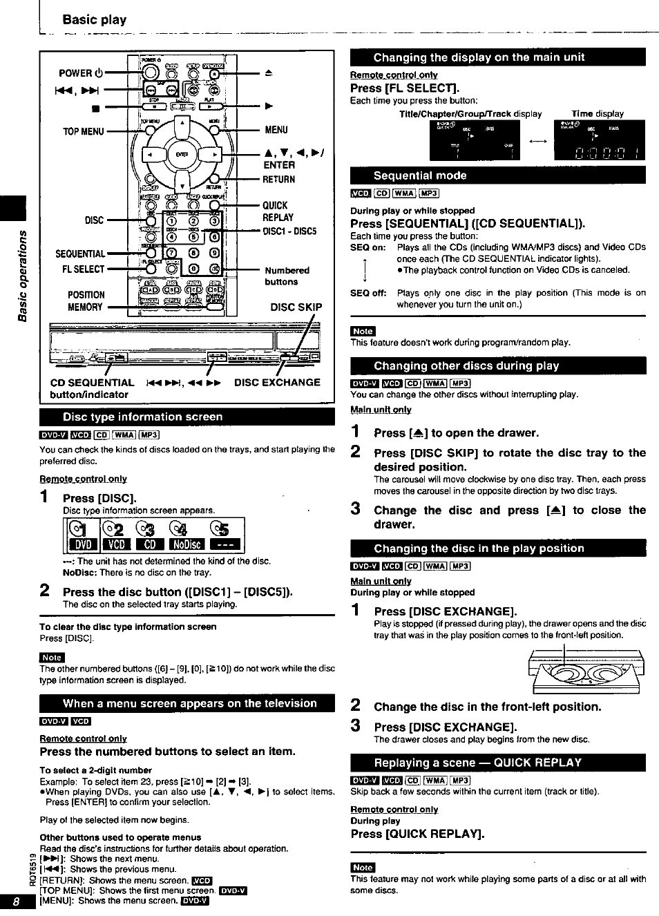 Basic play, 0wm @2 | Panasonic dvd-cp67 User Manual | Page 8 / 24