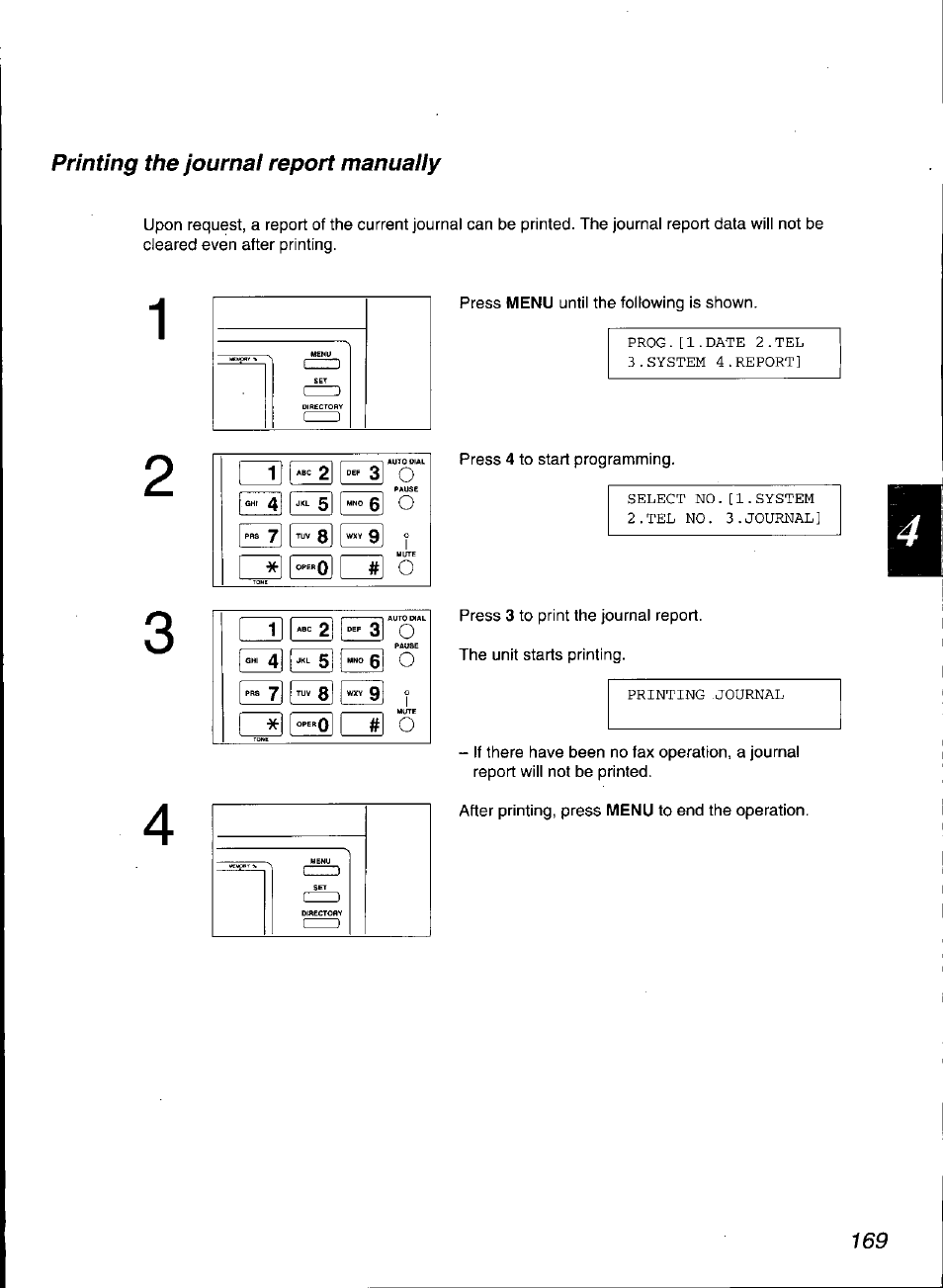 Printing the journai report manuaiiy | Panasonic KX-F3100 User Manual | Page 171 / 248