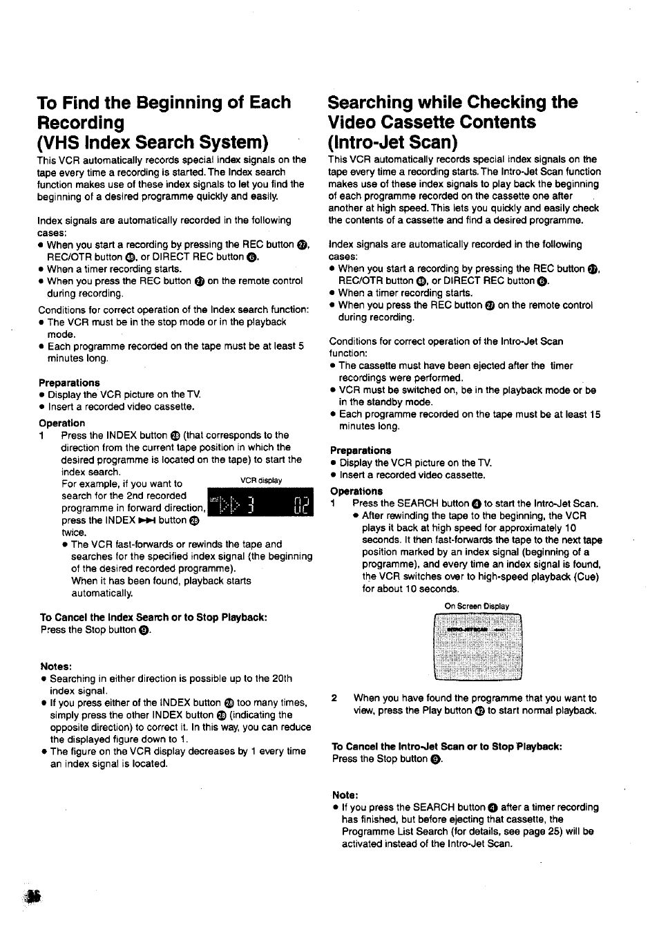 Preparations, Notes, To cancel the intro-jet scan or to stop playback | Note | Panasonic nv-sj400 User Manual | Page 26 / 34