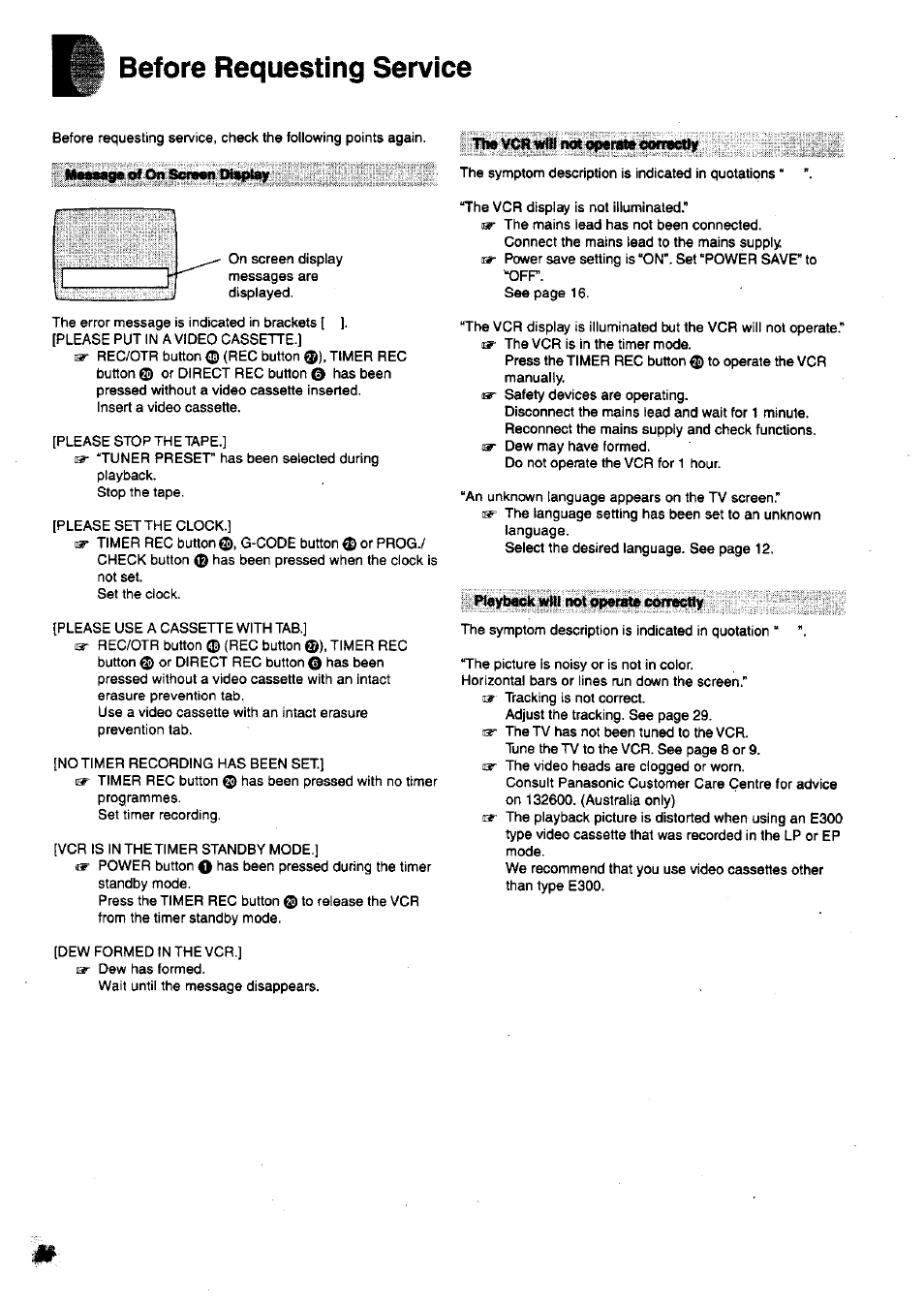 Before requesting service | Panasonic nv-sj400 User Manual | Page 28 / 34