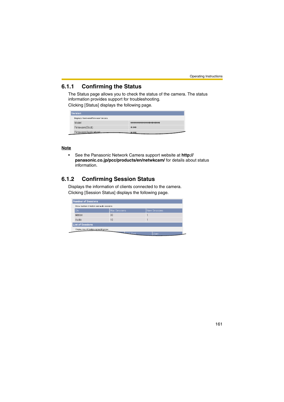 1 confirming the status, 2 confirming session status, Ge 161 | Panasonic BB-HCM381 User Manual | Page 161 / 204