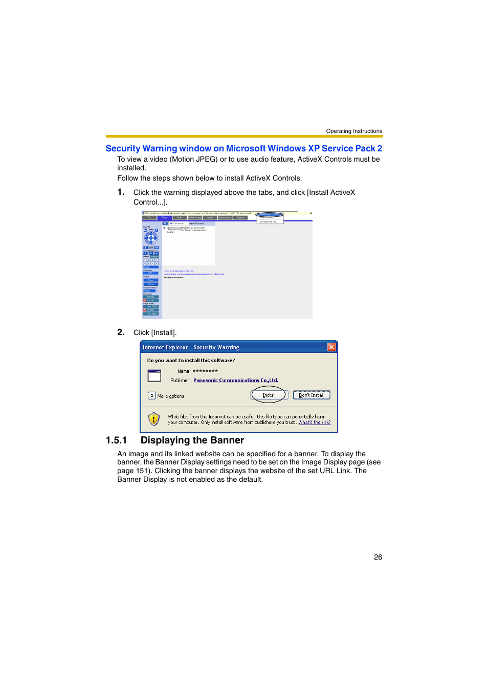 1 displaying the banner | Panasonic BB-HCM381 User Manual | Page 26 / 204