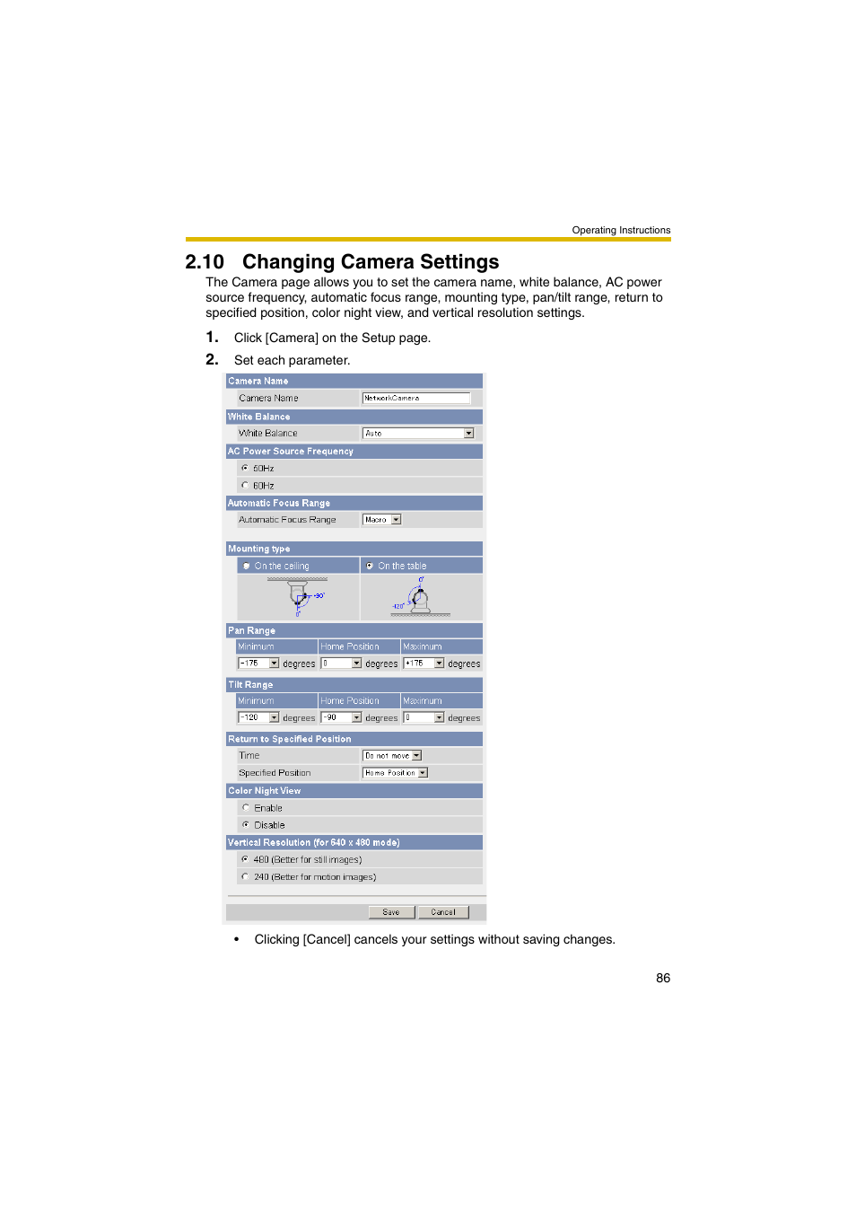 10 changing camera settings, Ge 86). t, Ge 86) | E 86 | Panasonic BB-HCM381 User Manual | Page 86 / 204