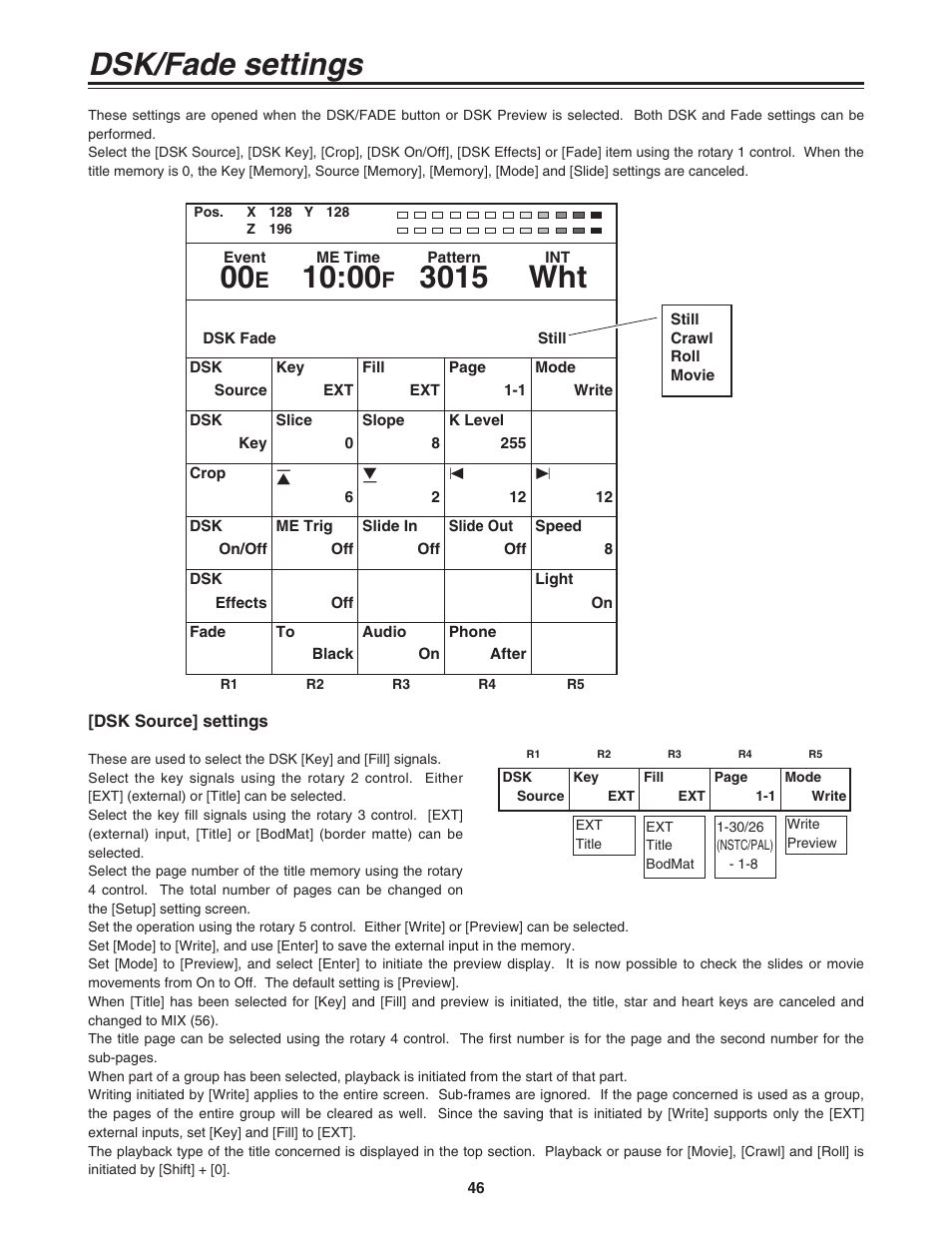 3015 wht, Dsk/fade settings | Panasonic AG-MX70 User Manual | Page 46 / 102