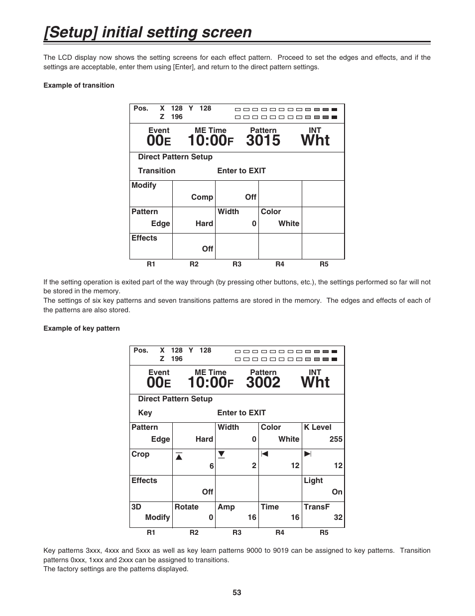 Setup] initial setting screen, 3015 wht, 3002 wht | Panasonic AG-MX70 User Manual | Page 53 / 102