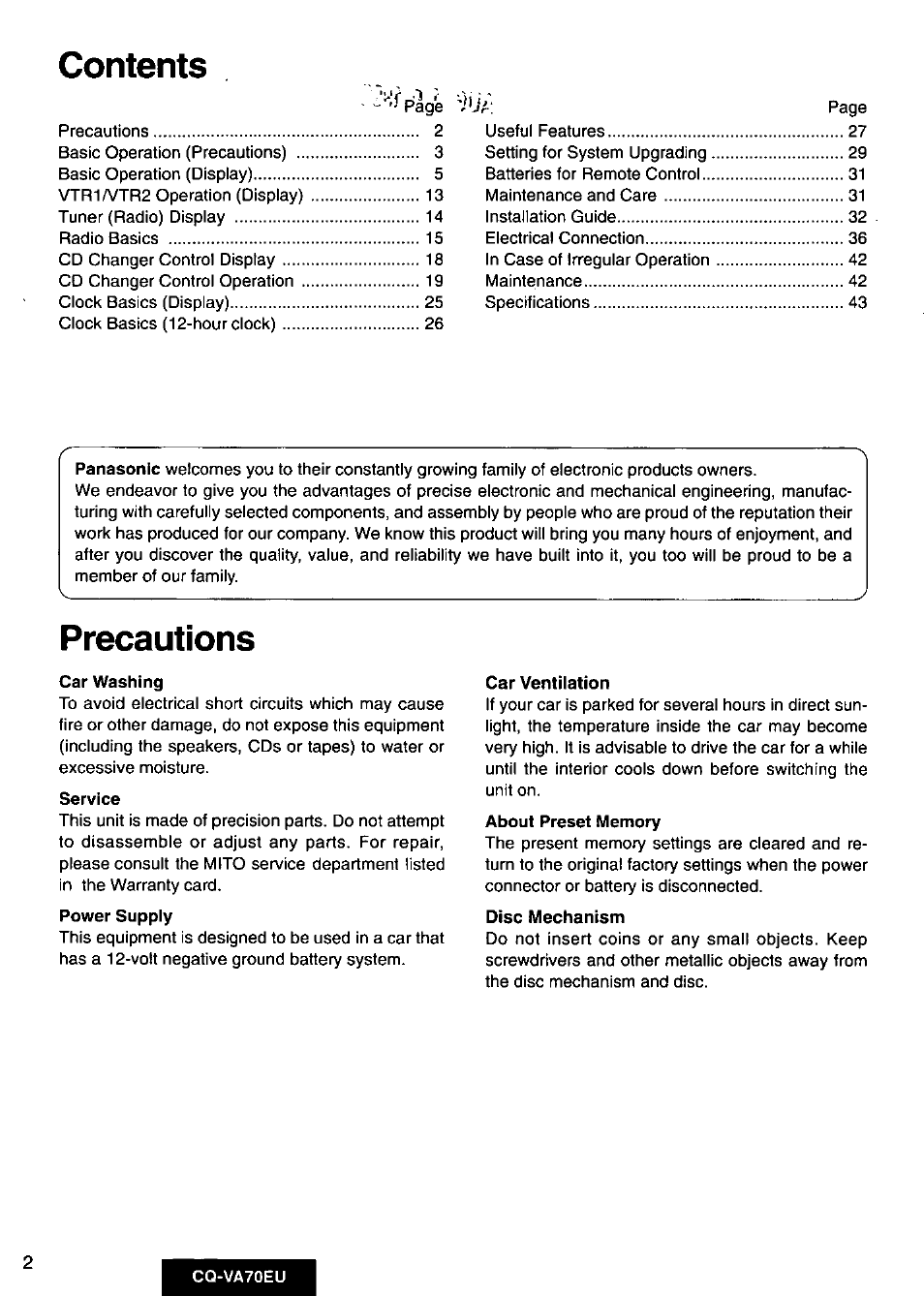 Panasonic CQVA70EU User Manual | Page 2 / 44