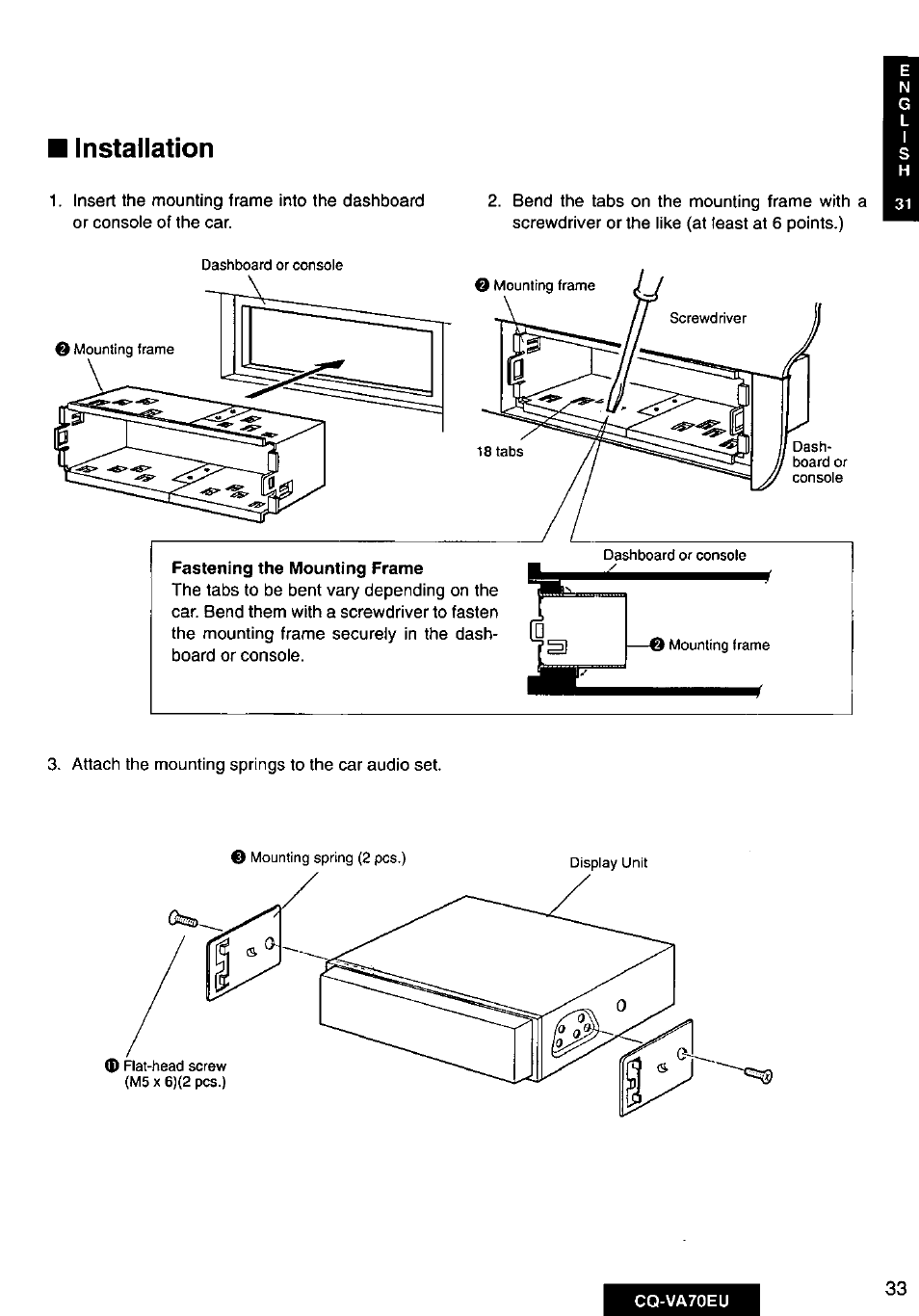 Installation, Cq-va70eu | Panasonic CQVA70EU User Manual | Page 33 / 44