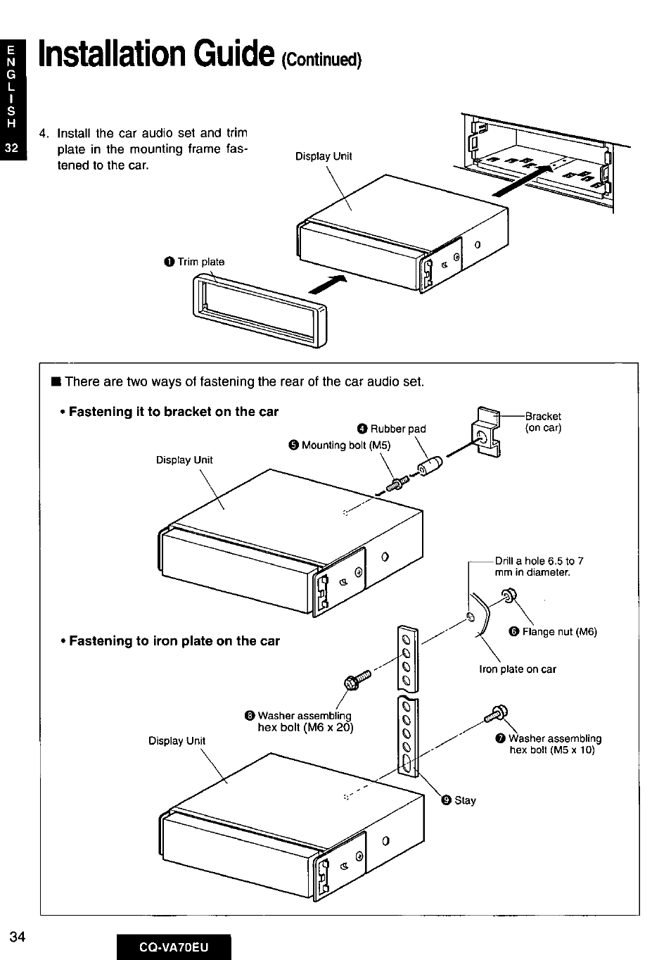 Installation guide, Continued) | Panasonic CQVA70EU User Manual | Page 34 / 44