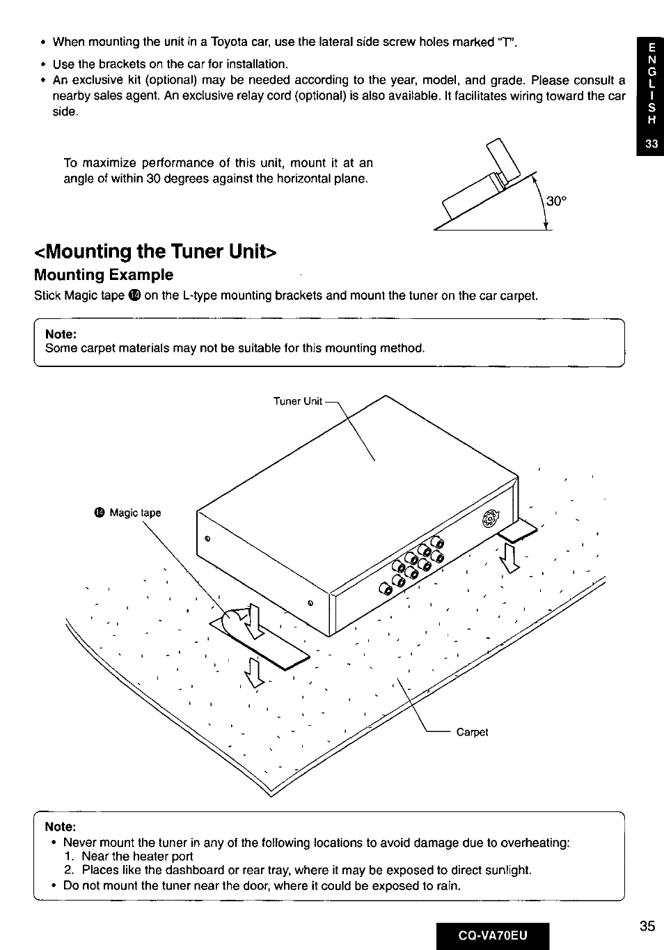 Mounting the tuner unit, Mounting example, Cq-va70eu | Panasonic CQVA70EU User Manual | Page 35 / 44