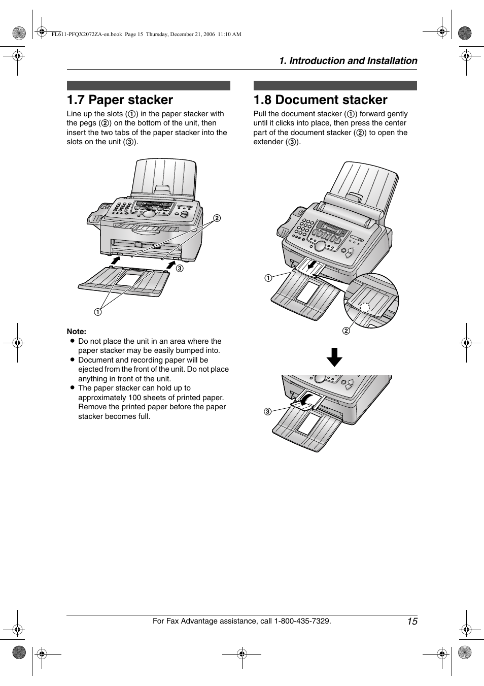 7 paper stacker, 8 document stacker, Paper stacker | Document stacker, 7 paper stacker, 8 document stacker | Panasonic KX-FL611 User Manual | Page 17 / 86