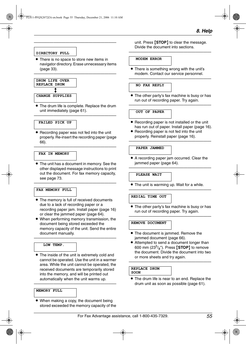 Help 55 | Panasonic KX-FL611 User Manual | Page 57 / 86