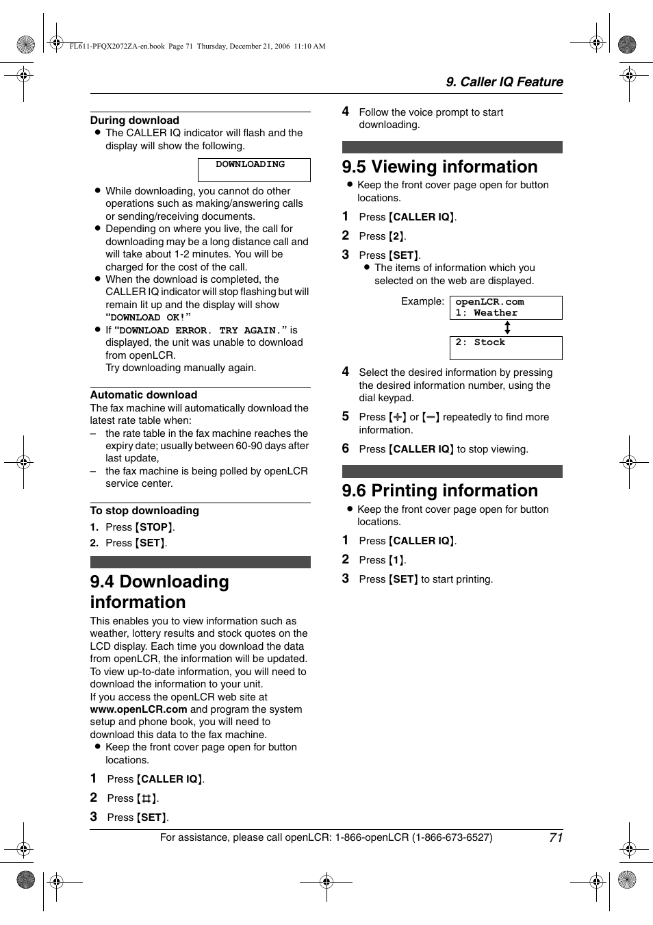 4 downloading information, 5 viewing information, 6 printing information | Downloading information, Viewing information, Printing information, 4 downloading information, 5 viewing information, 6 printing information | Panasonic KX-FL611 User Manual | Page 73 / 86