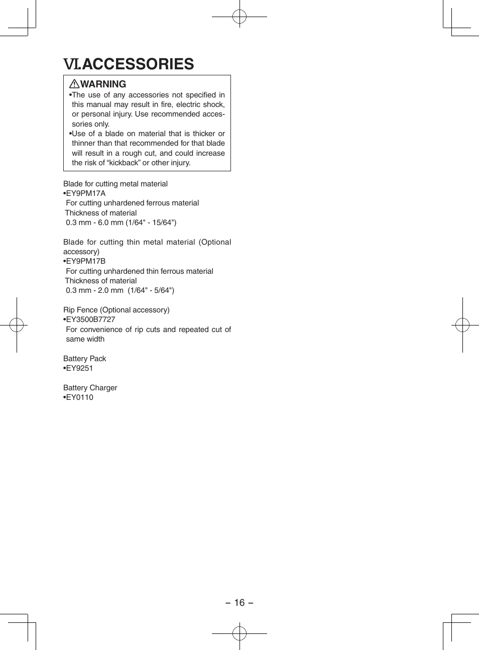 Accessories | Panasonic EY3552 User Manual | Page 16 / 48