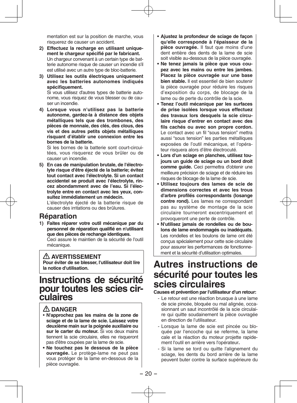 Réparation | Panasonic EY3552 User Manual | Page 20 / 48