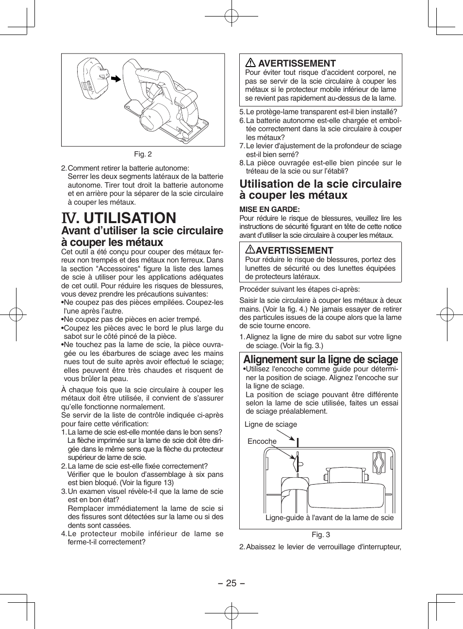 Utilisation, Alignement sur la ligne de sciage | Panasonic EY3552 User Manual | Page 25 / 48