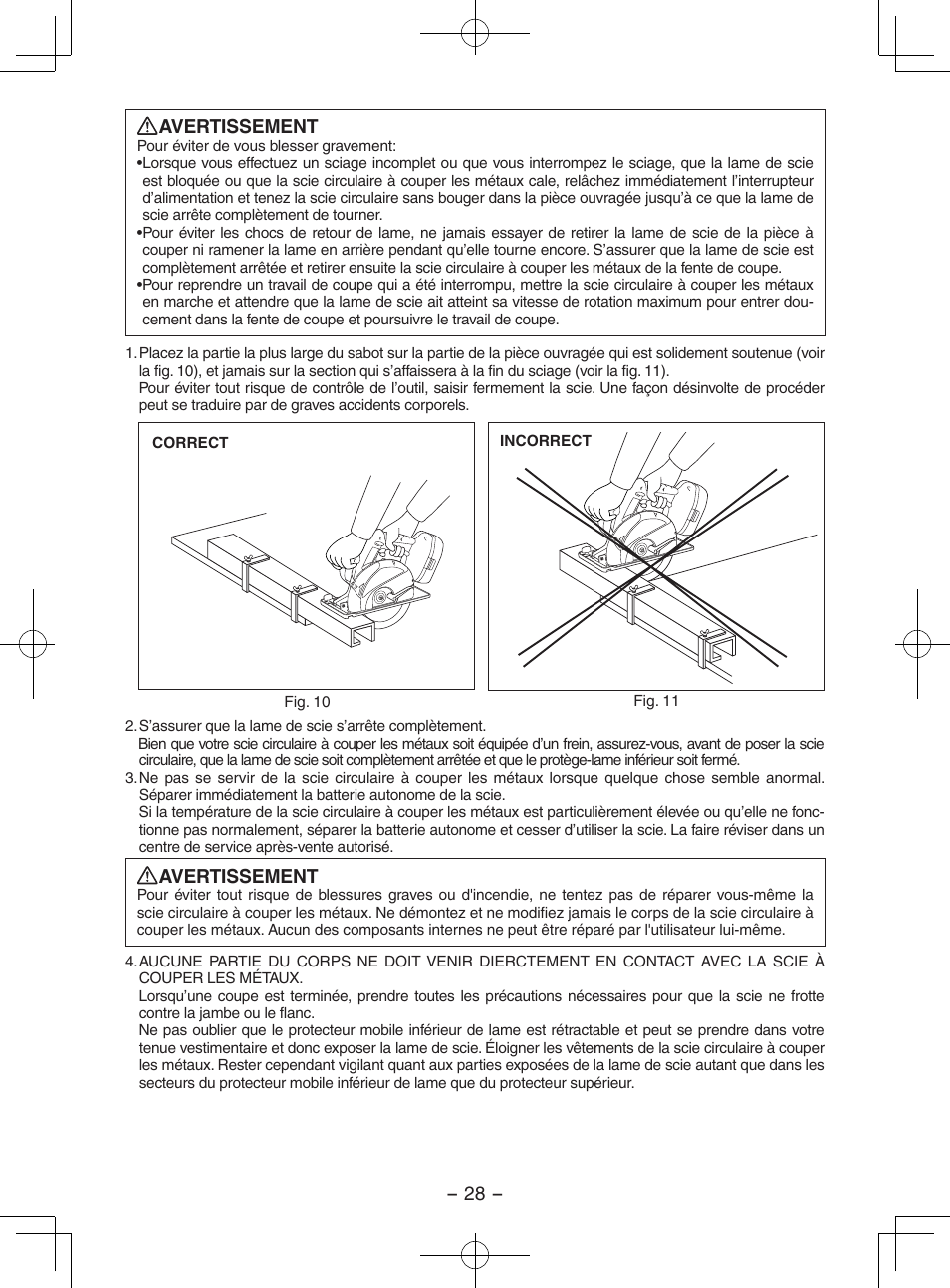 28 - avertissement, Avertissement | Panasonic EY3552 User Manual | Page 28 / 48