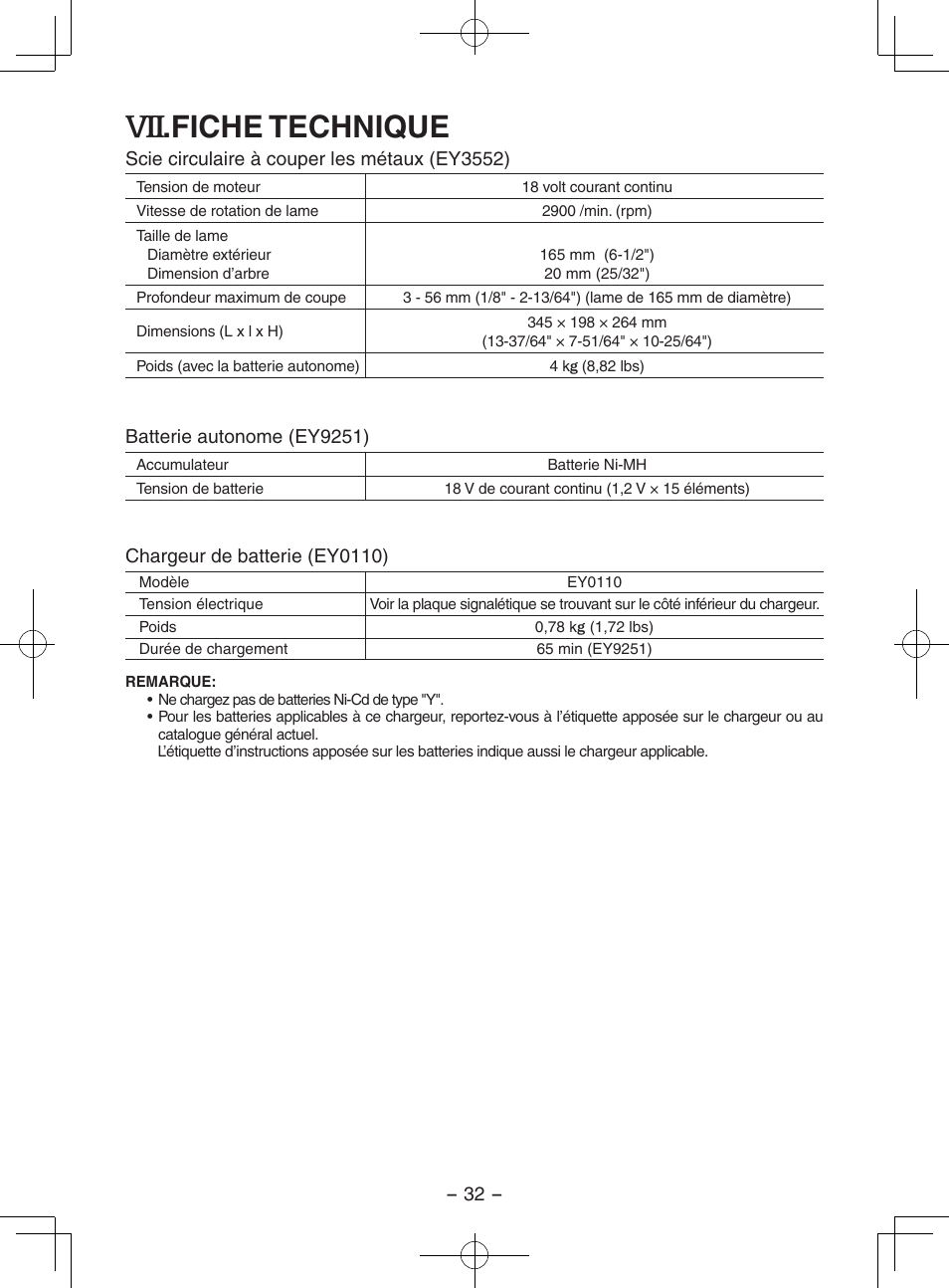 Fiche technique | Panasonic EY3552 User Manual | Page 32 / 48