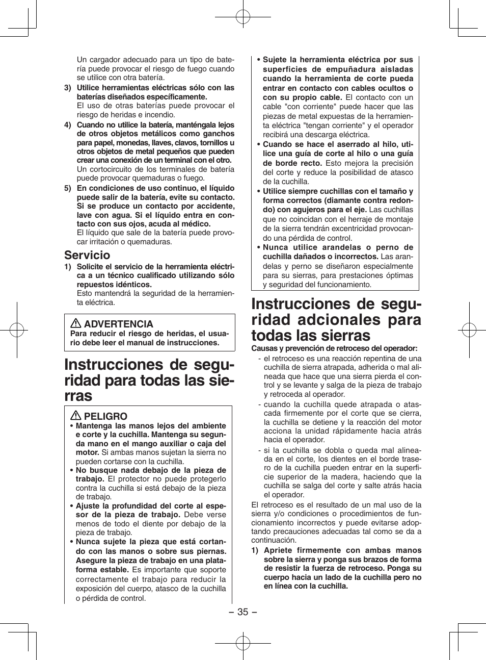 Servicio | Panasonic EY3552 User Manual | Page 35 / 48