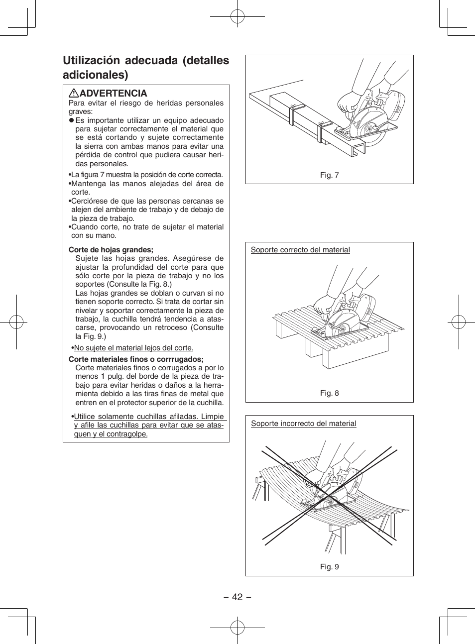 Utilización adecuada (detalles adicionales), Advertencia | Panasonic EY3552 User Manual | Page 42 / 48