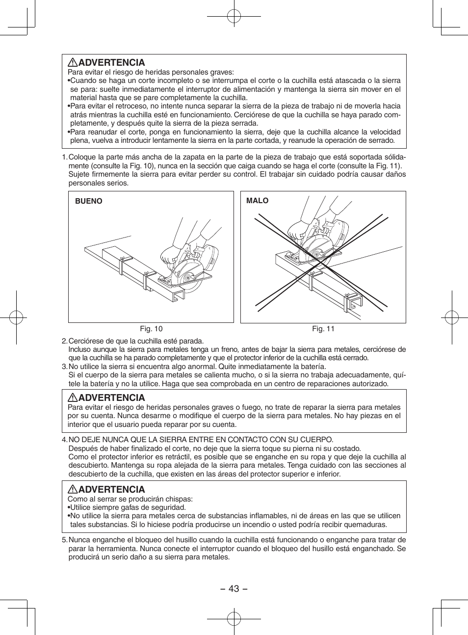 Advertencia | Panasonic EY3552 User Manual | Page 43 / 48