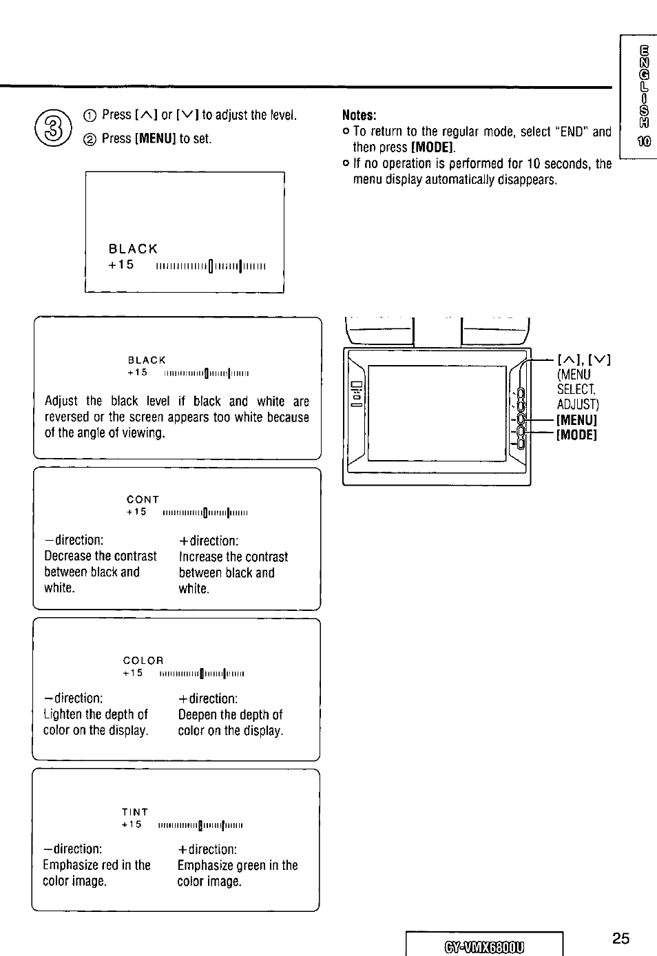 Notes, Menu, Mode | Panasonic CY VMX6800U User Manual | Page 25 / 76