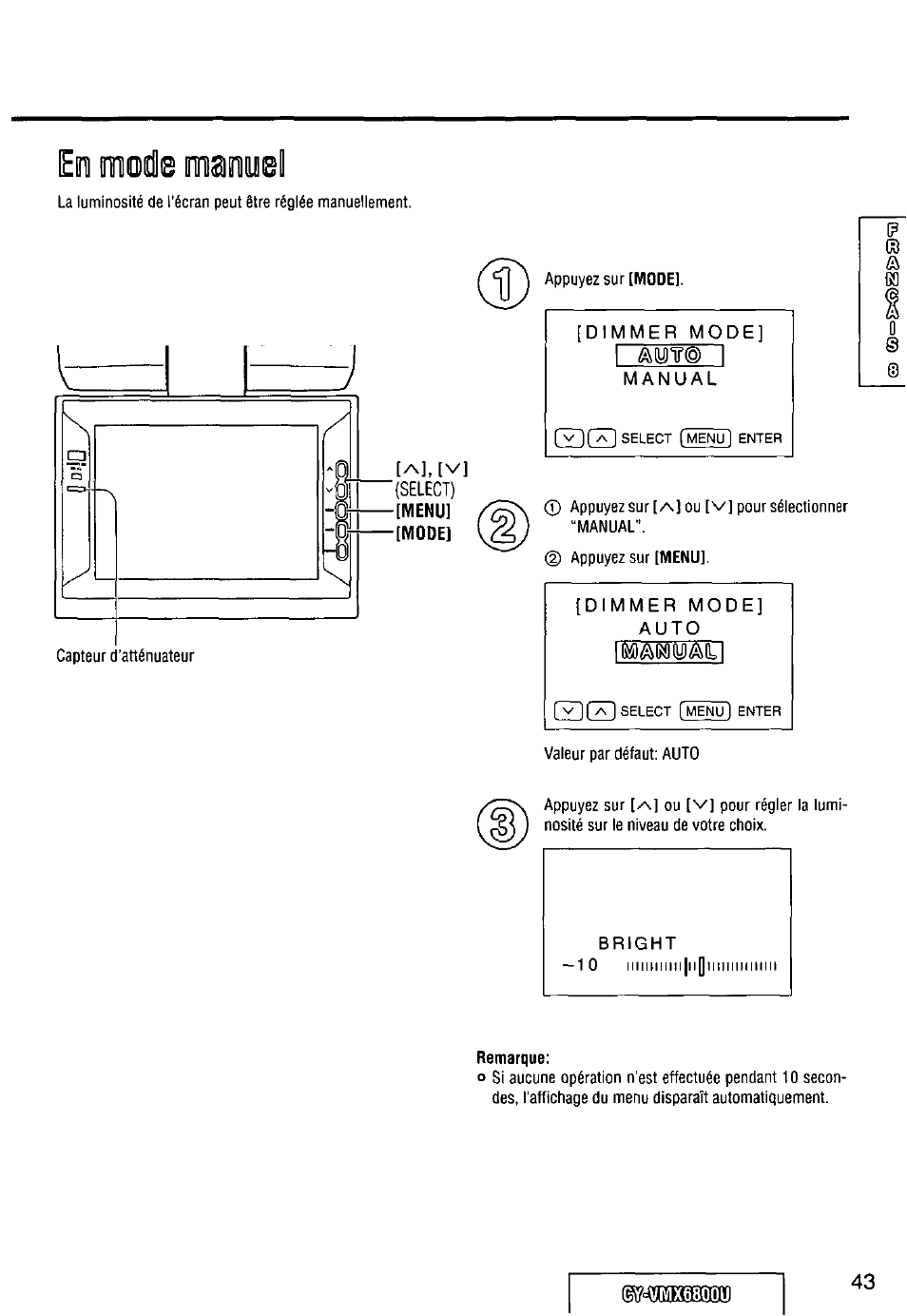 Eii mode mmml, Remarque, Mmml | Eii mode | Panasonic CY VMX6800U User Manual | Page 43 / 76