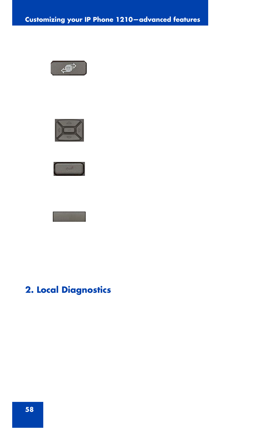 Local diagnostics | Panasonic 1210 User Manual | Page 58 / 120