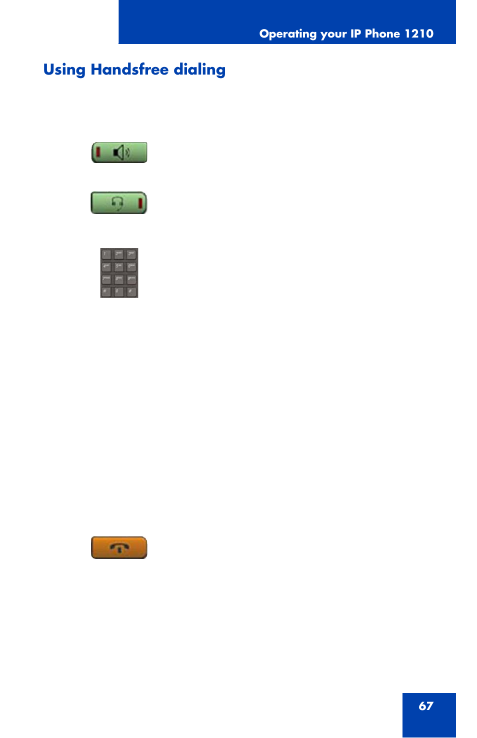Using handsfree dialing | Panasonic 1210 User Manual | Page 67 / 120