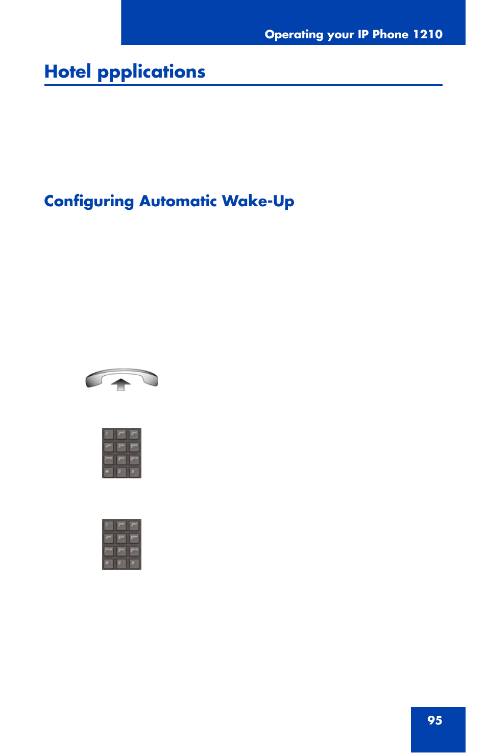 Hotel ppplications, Configuring automatic wake-up | Panasonic 1210 User Manual | Page 95 / 120