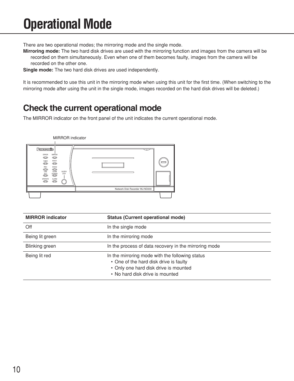 Operational mode, Check the current operational mode | Panasonic WJ-ND200 User Manual | Page 10 / 69