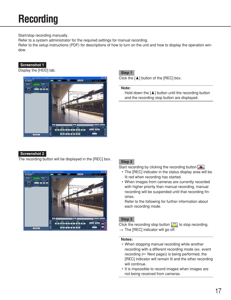 Recording | Panasonic WJ-ND200 User Manual | Page 17 / 69