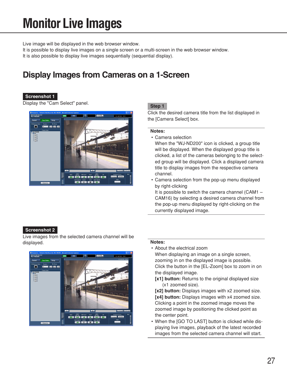 Monitor live images, Display images from cameras on a 1-screen | Panasonic WJ-ND200 User Manual | Page 27 / 69