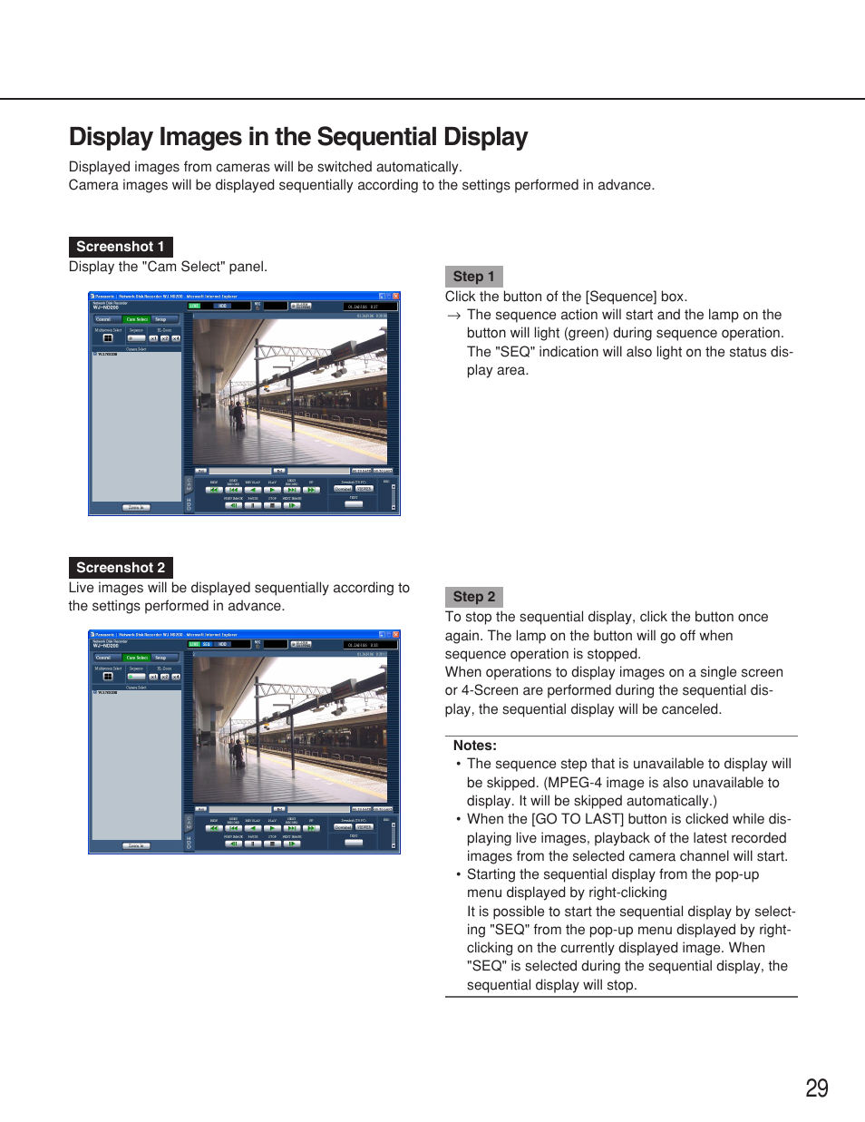 Display images in the sequential display, 29 display images in the sequential display | Panasonic WJ-ND200 User Manual | Page 29 / 69