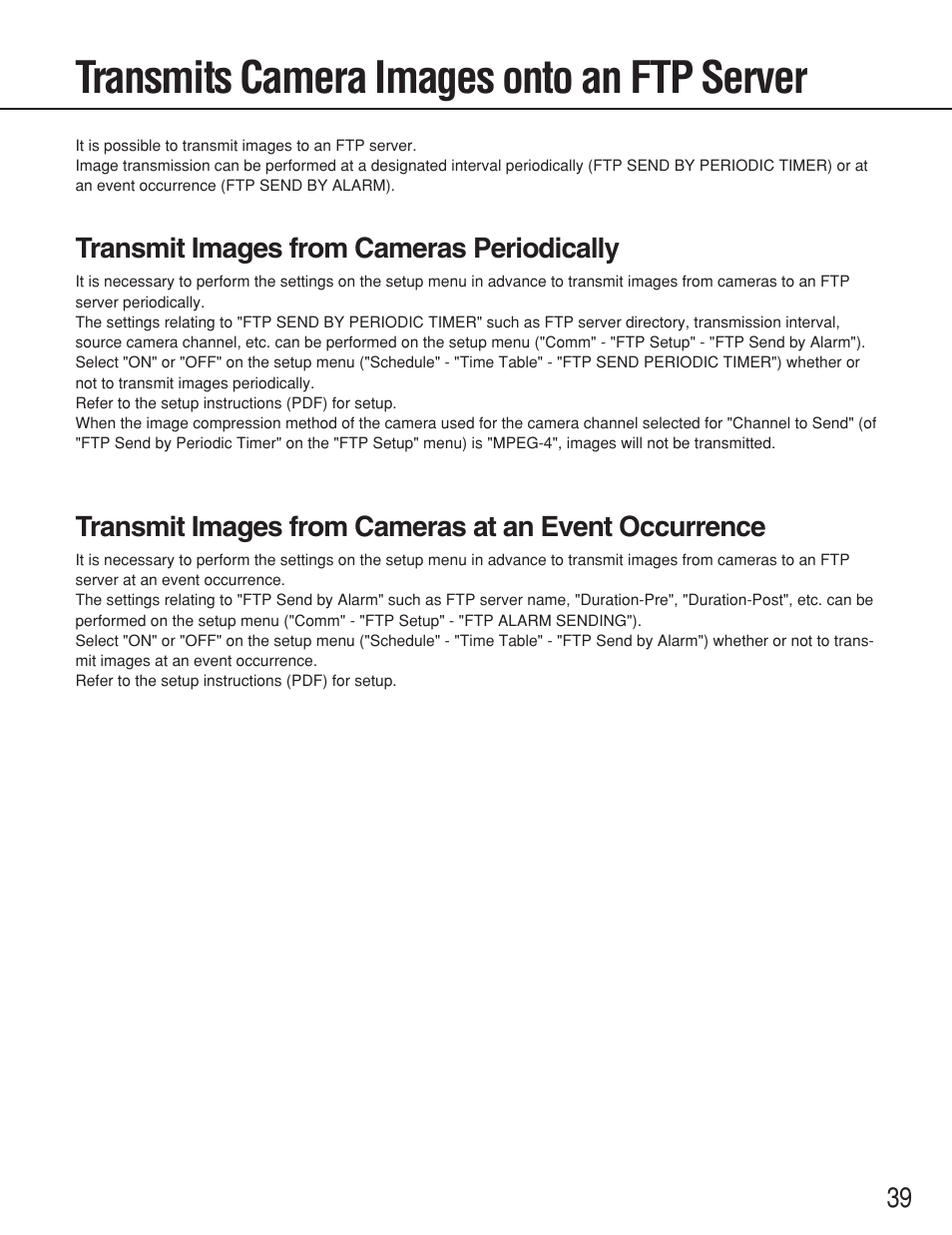 Transmits camera images onto an ftp server, Transmit images from cameras periodically | Panasonic WJ-ND200 User Manual | Page 39 / 69