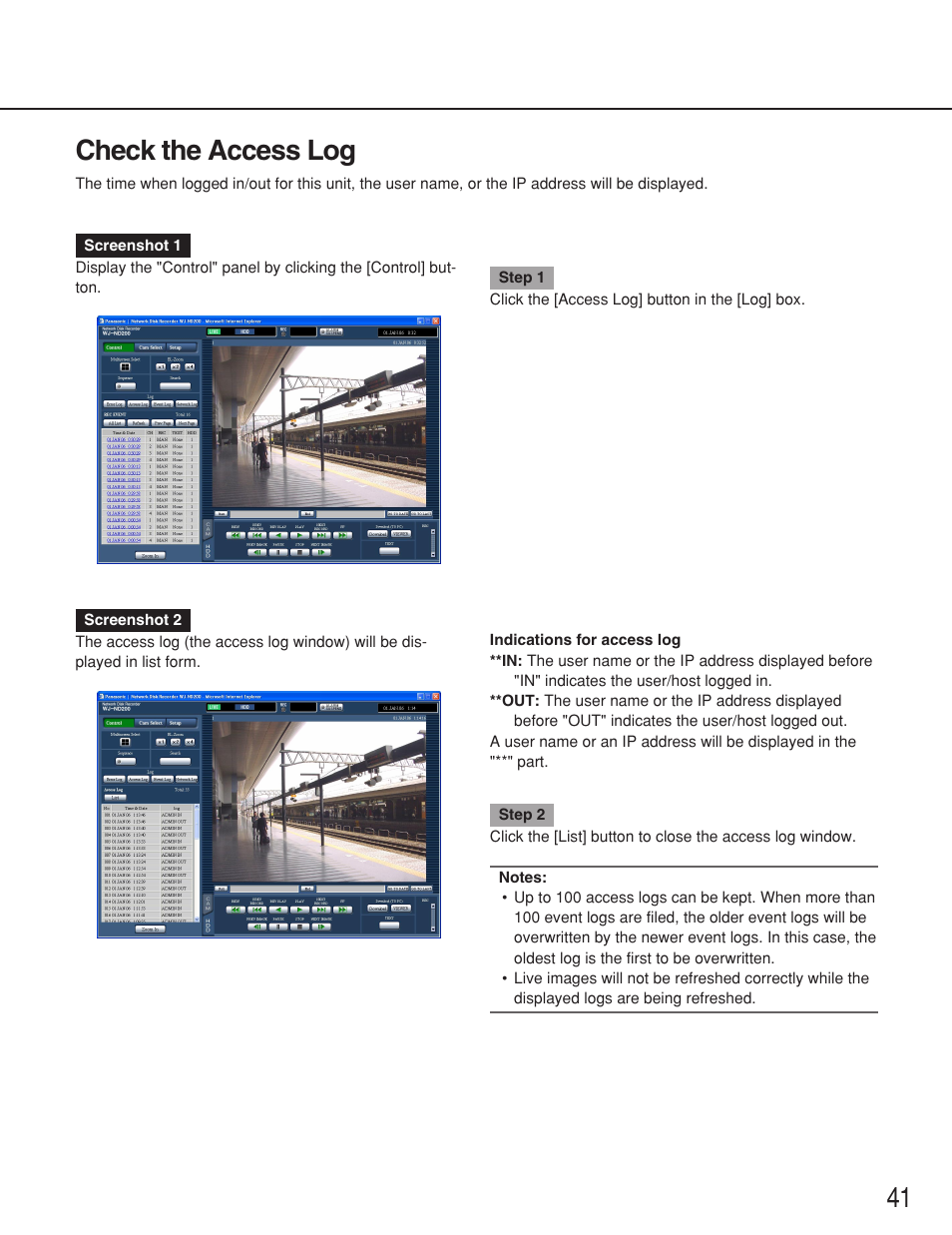 Check the access log, 41 check the access log | Panasonic WJ-ND200 User Manual | Page 41 / 69