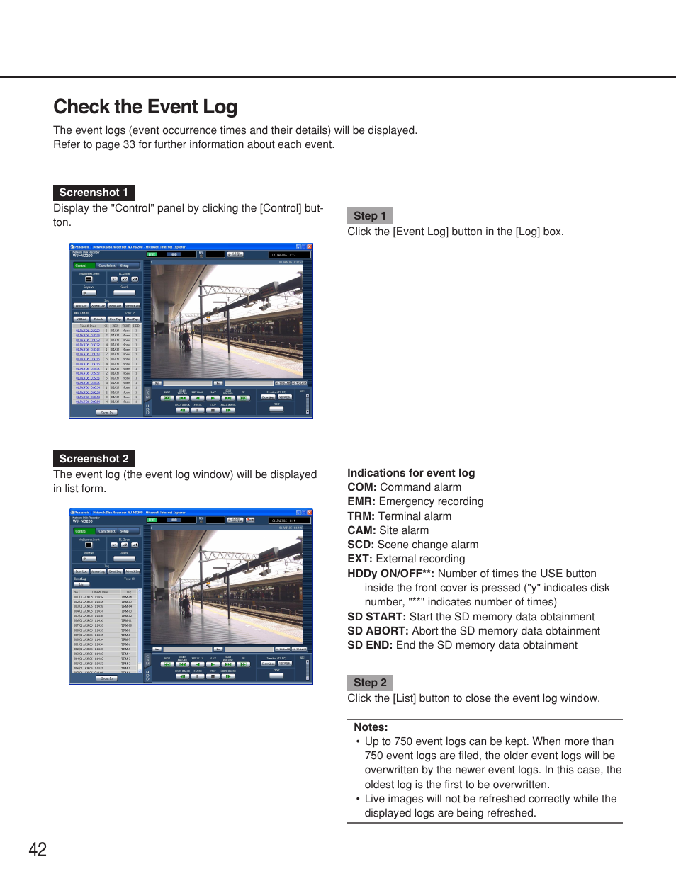 Check the event log, 42 check the event log | Panasonic WJ-ND200 User Manual | Page 42 / 69