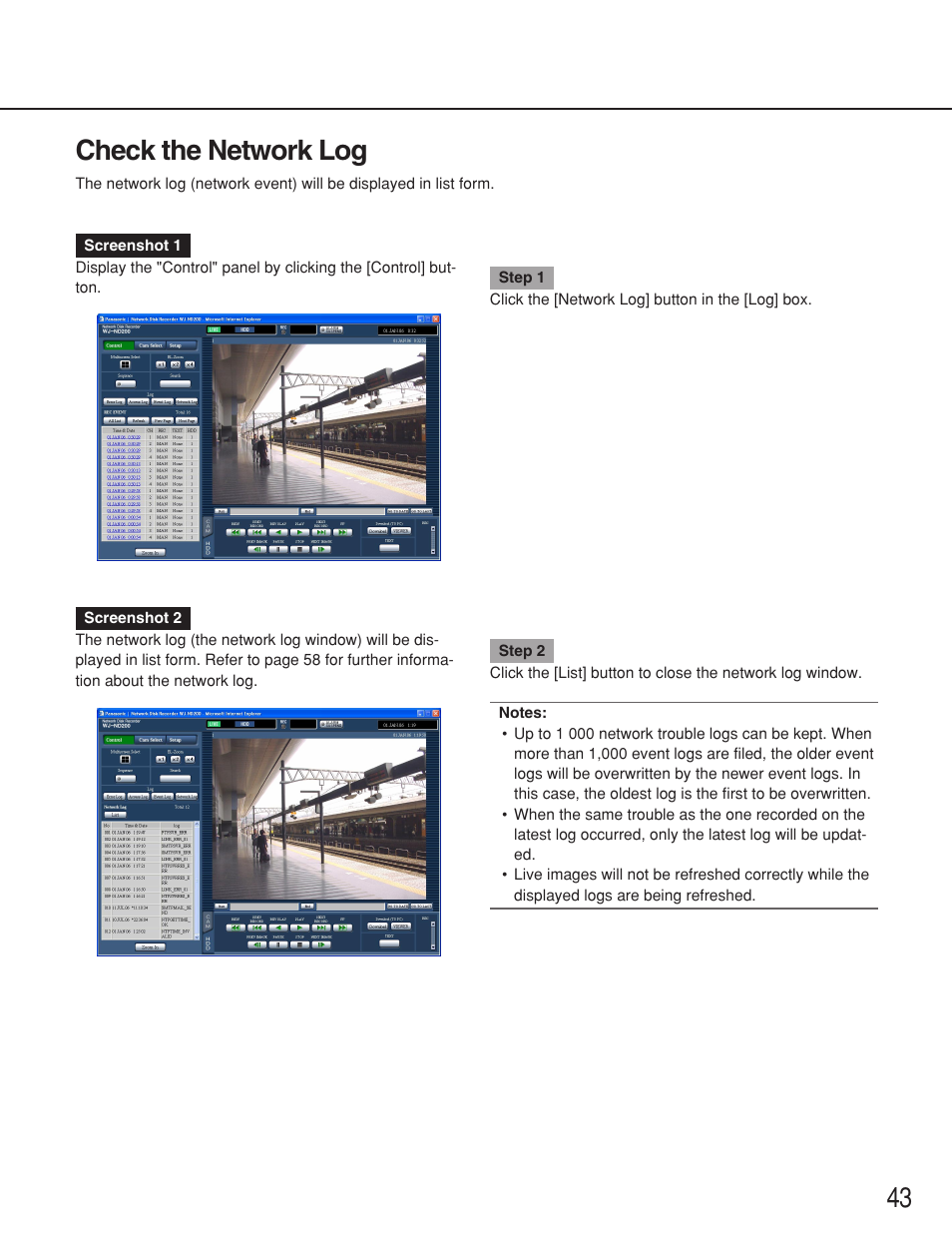 Check the network log, 43 check the network log | Panasonic WJ-ND200 User Manual | Page 43 / 69