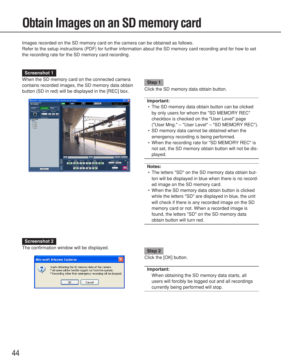 Obtain images on an sd memory card | Panasonic WJ-ND200 User Manual | Page 44 / 69