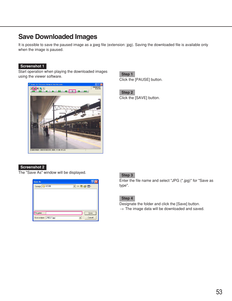 Save downloaded images, 53 save downloaded images | Panasonic WJ-ND200 User Manual | Page 53 / 69